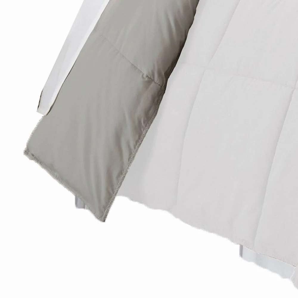 Queen Comforter, White Gray Microfiber, Reversible, Soft, Down Alternative