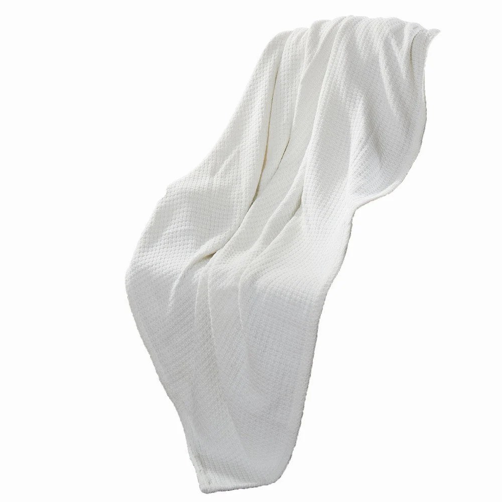 King Size White Cotton Thermal Blanket, Soft Knit, Cozy