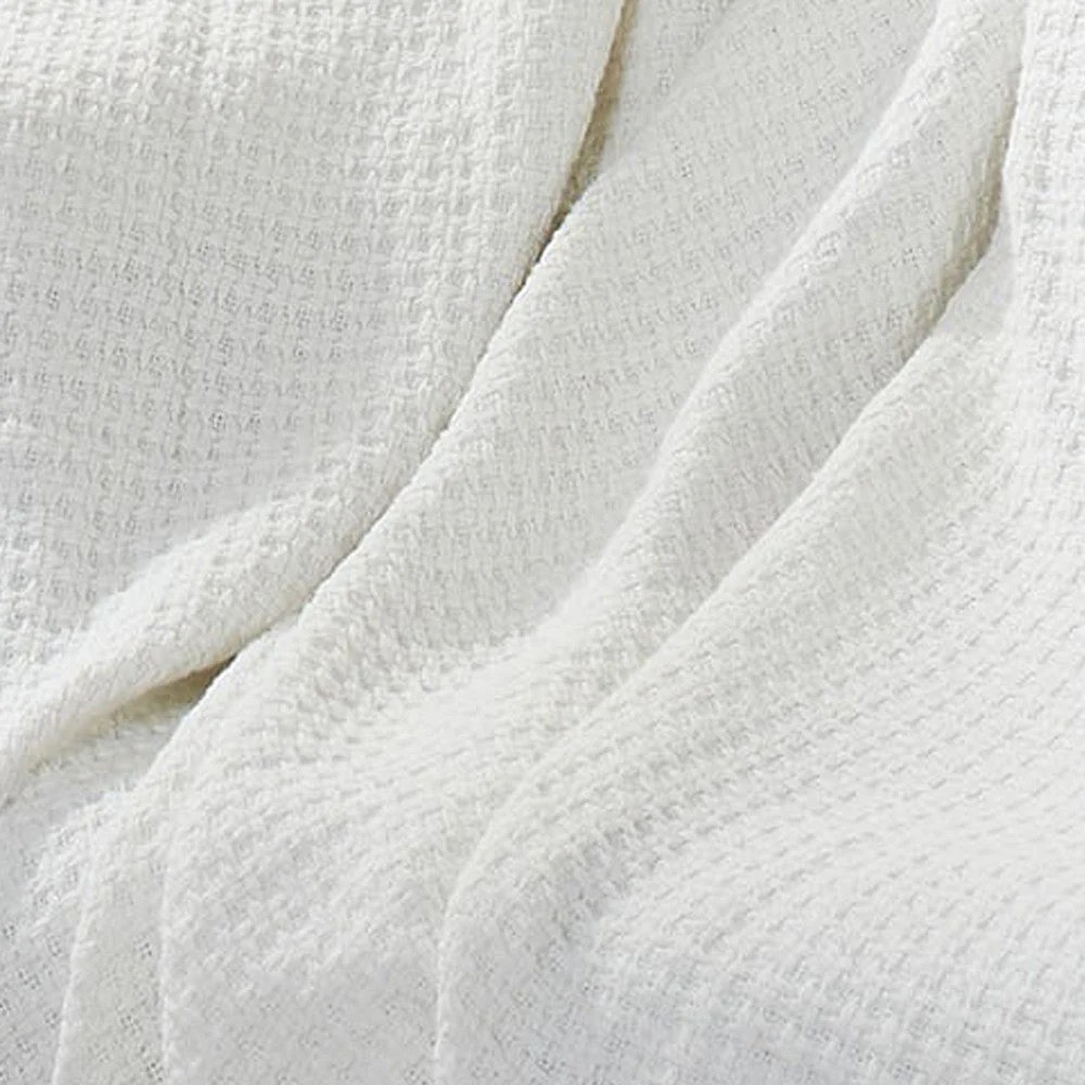 King Size White Cotton Thermal Blanket, Soft Knit, Cozy