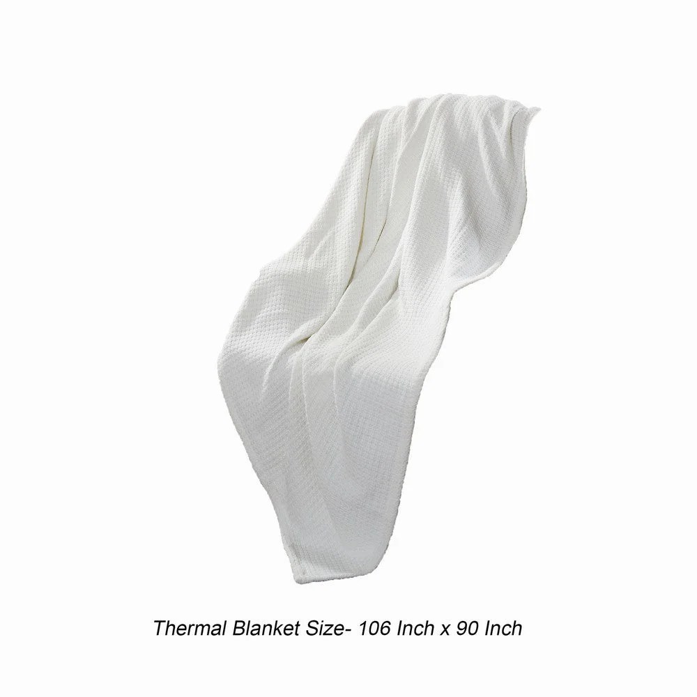 King Size White Cotton Thermal Blanket, Soft Knit, Cozy