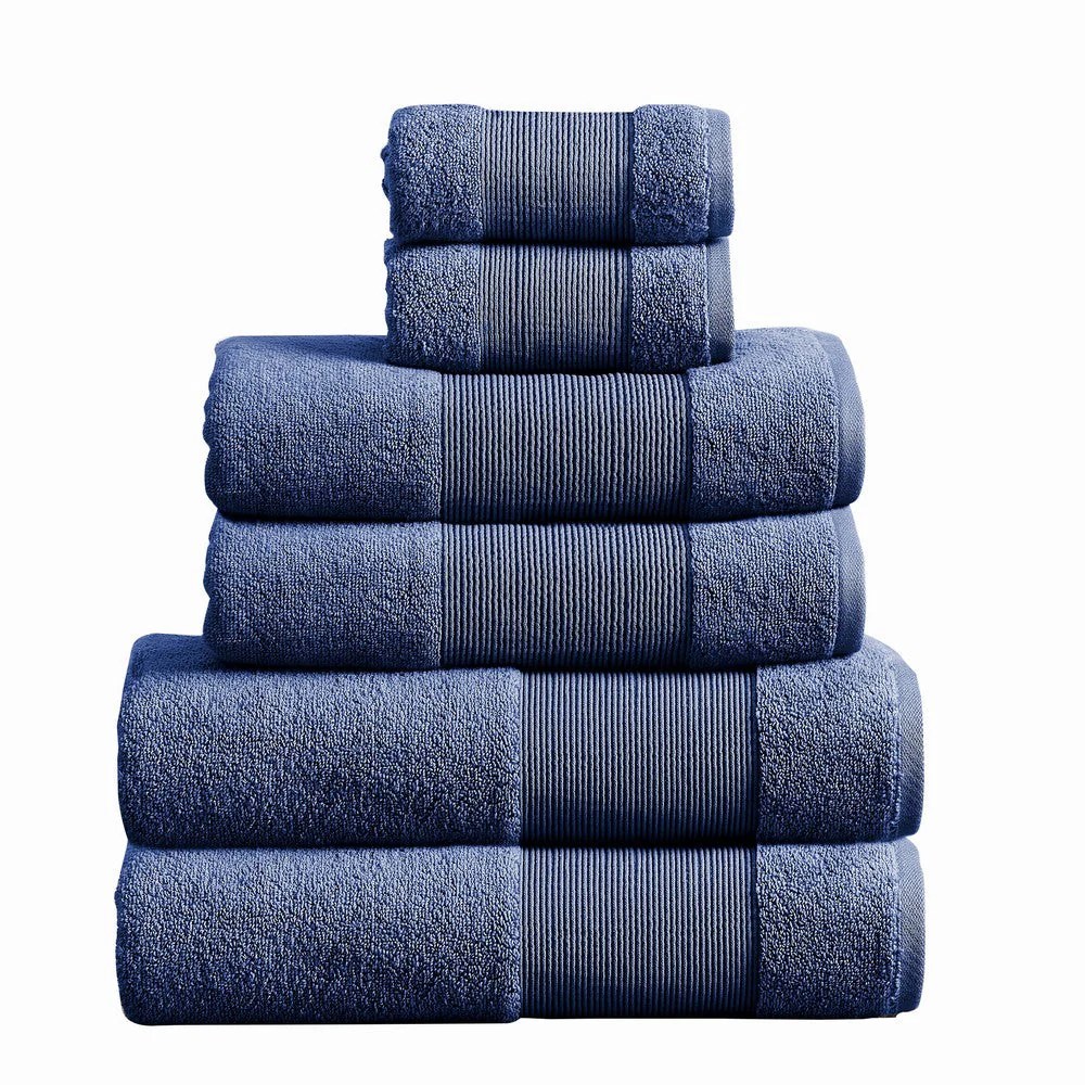 Deep Blue Cotton Towel Set, 6-Piece, Soft, Textured
