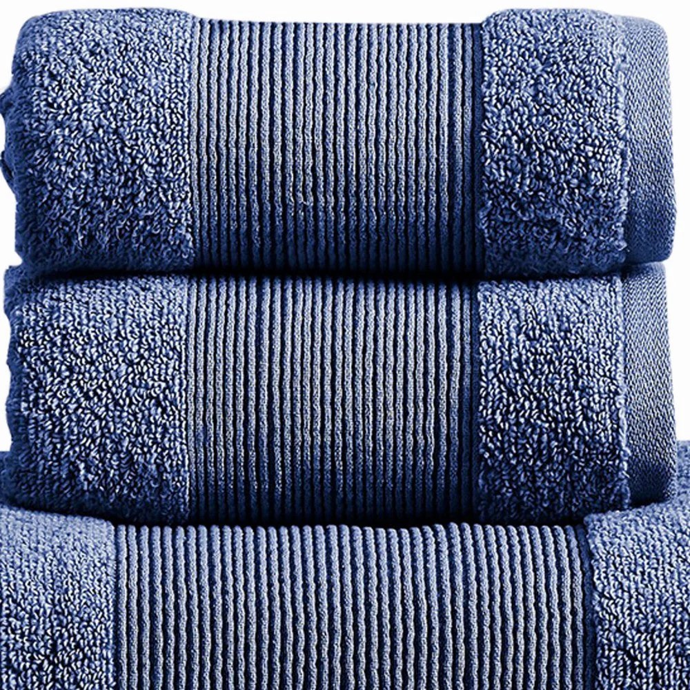 Deep Blue Cotton Towel Set, 6-Piece, Soft, Textured