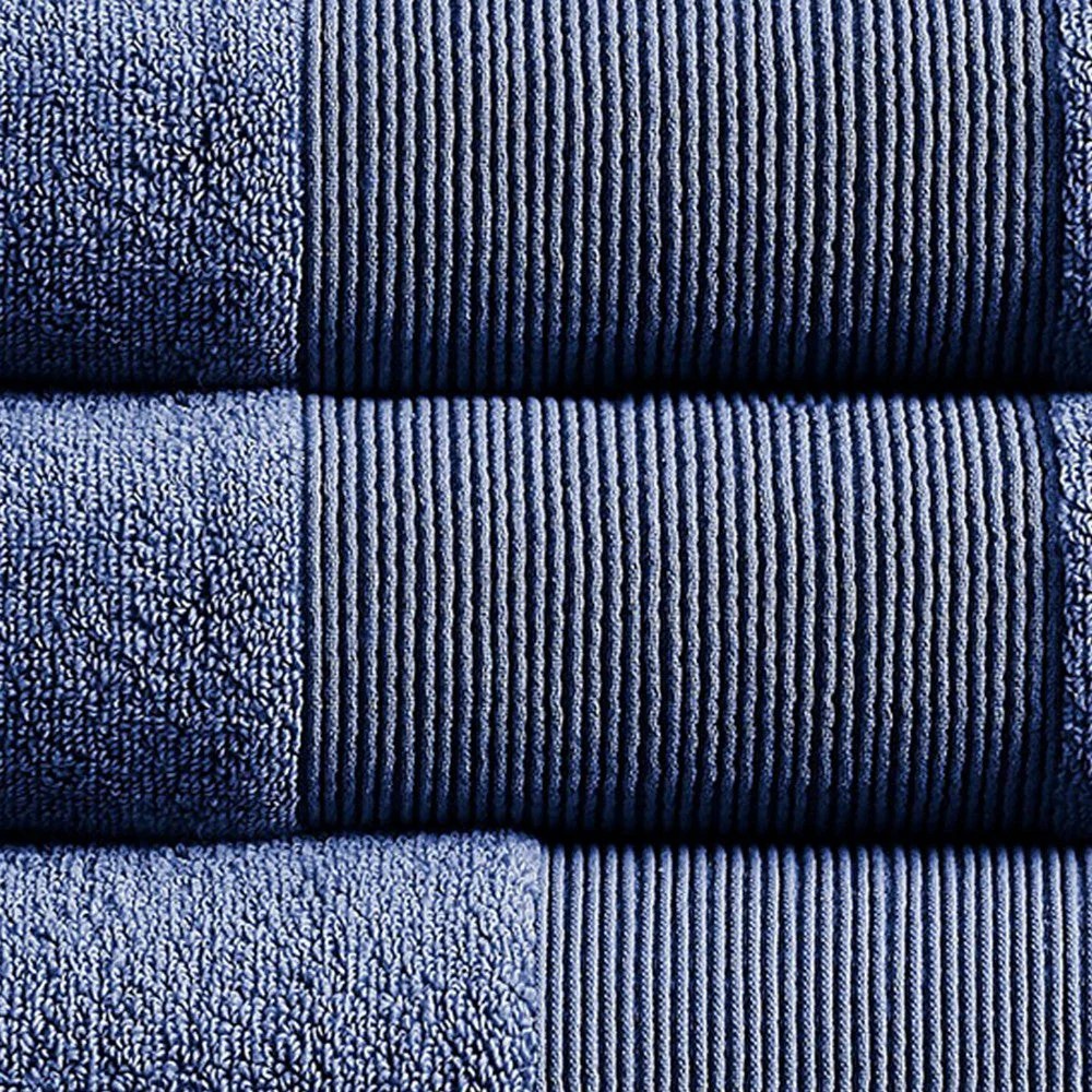 Deep Blue Cotton Towel Set, 6-Piece, Soft, Textured