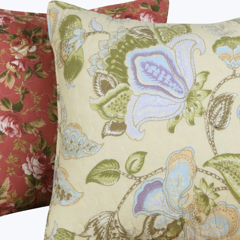Floral Cotton Pillow Covers, Quilted, 16x16, Multicolor Set