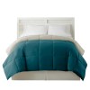 Queen Comforter, Blue Gray, Microfiber, Reversible, Box Quilted