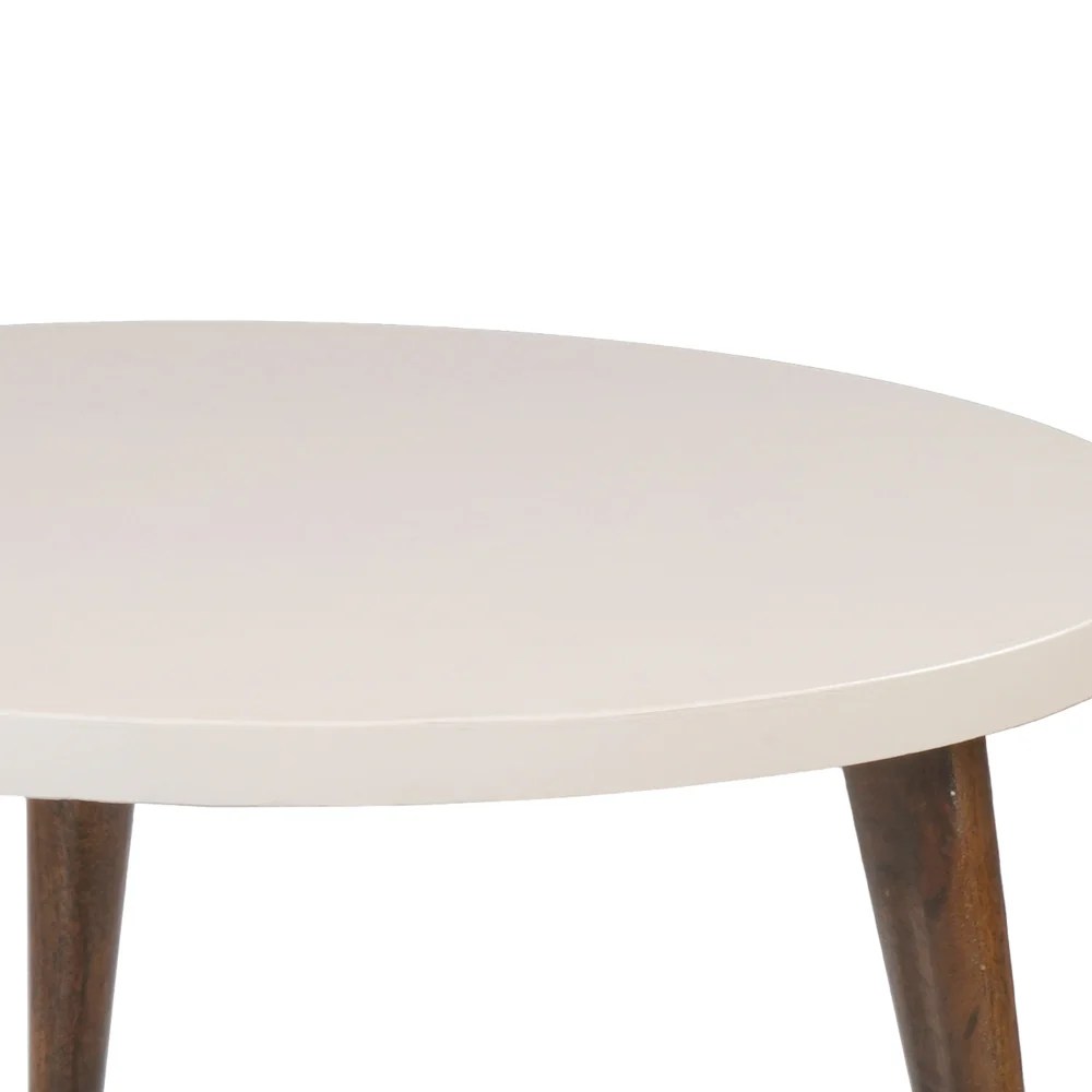 Modern Round Coffee Table, White Top, Brown Legs, 24 Inch