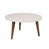 Modern Round Coffee Table, White Top, Brown Legs, 24 Inch