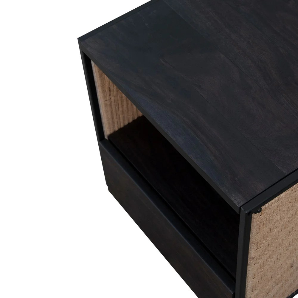 Acacia Wood Nightstand, Jute Side Table, Cottage Style