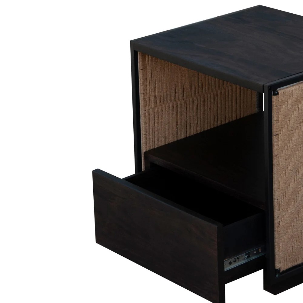 Acacia Wood Nightstand, Jute Side Table, Cottage Style