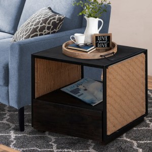 Acacia Wood Nightstand, Jute Side Table, Cottage Style