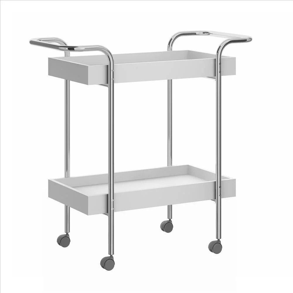 White Metal 2-Tier Rolling Cart Kitchen Serving Cart