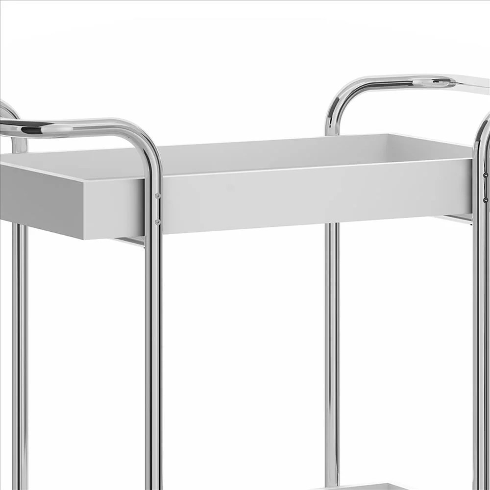 White Metal 2-Tier Rolling Cart Kitchen Serving Cart