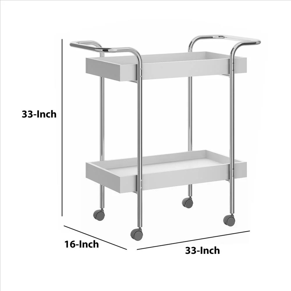 White Metal 2-Tier Rolling Cart Kitchen Serving Cart