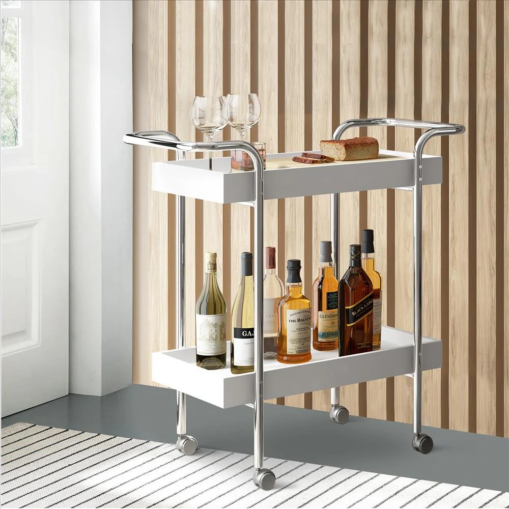 White Metal 2-Tier Rolling Cart Kitchen Serving Cart