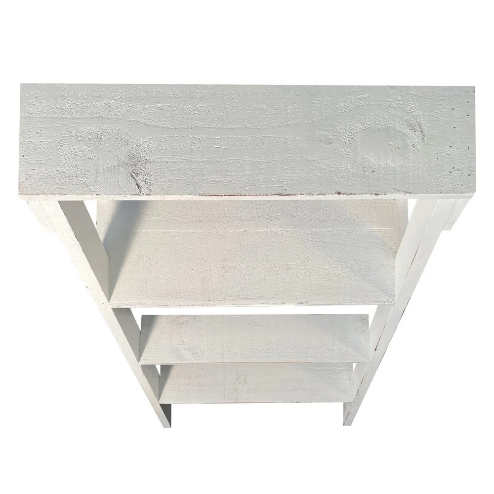 White Pinewood Ladder Bookcase, 4-Tier Shelf, Coastal