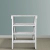 White Pinewood Ladder Bookcase, 4-Tier Shelf, Coastal