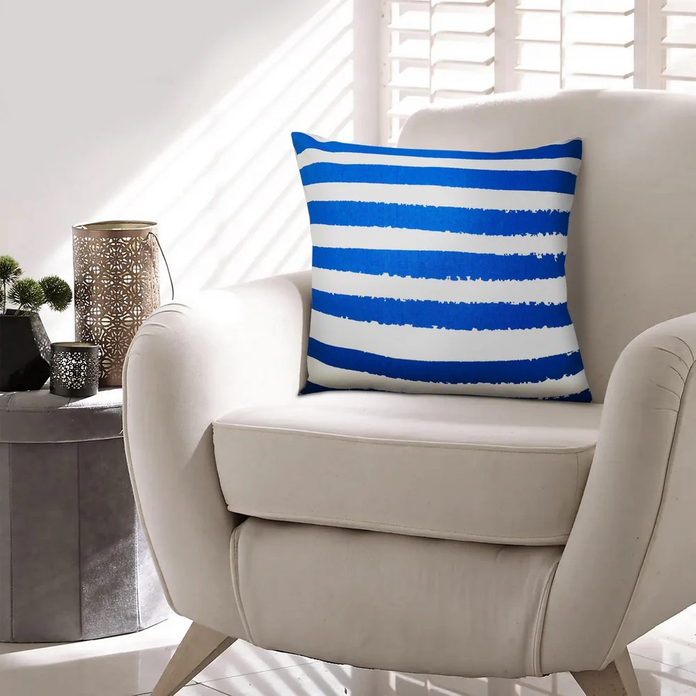 Cotton Throw Pillows, Blue White Stripes, 20x20, Set of 2