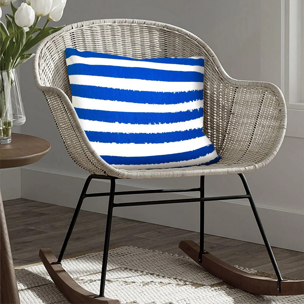 Cotton Throw Pillows, Blue White Stripes, 20x20, Set of 2