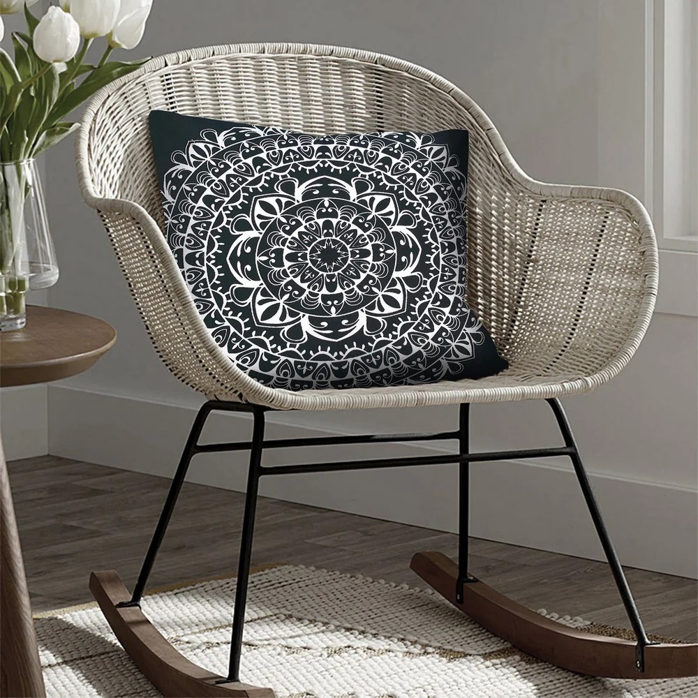 Boho Mandala Cotton Throw Pillows, Black White, 20x20