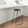 Black Leather Counter Stool, Modern, 26 Inch, Metal Frame