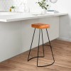 Tan Brown Leather Bar Stool, Modern Metal Frame, 32"
