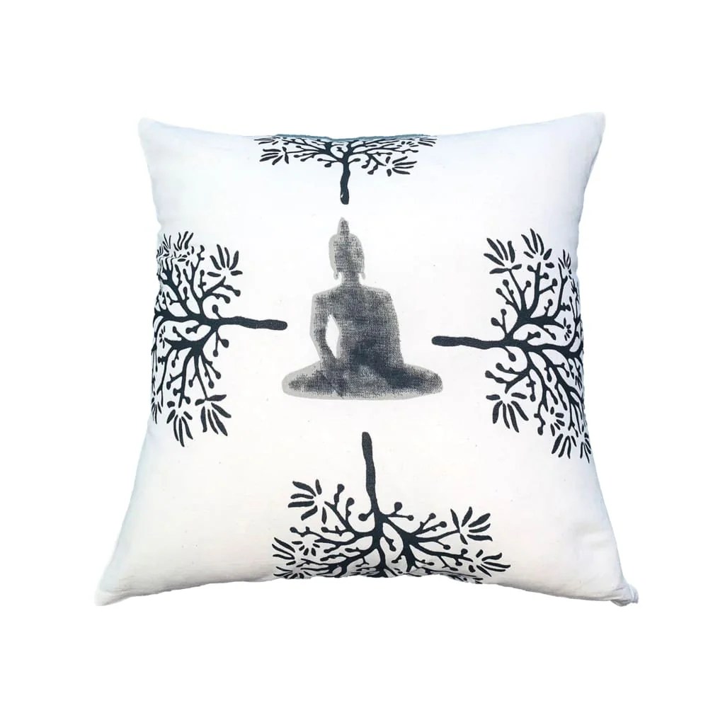 Meditating Buddha Throw Pillows, Gray White, 18x18, Set of 2