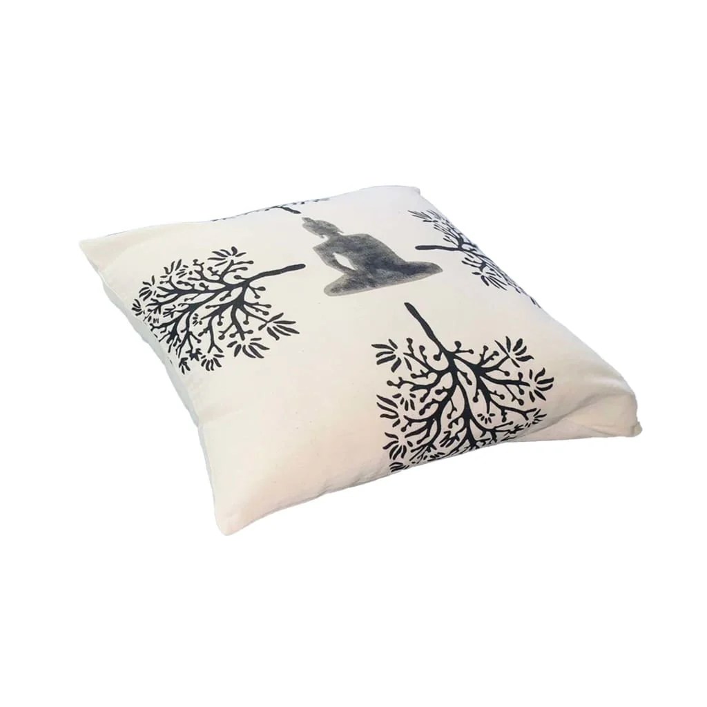 Meditating Buddha Throw Pillows, Gray White, 18x18, Set of 2