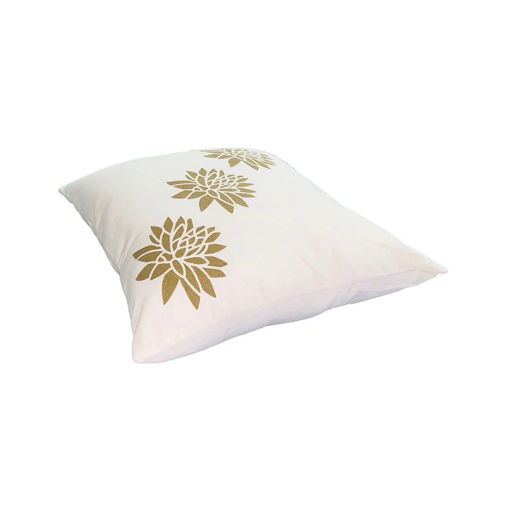 Lotus Flower Throw Pillows, 18x18, Cotton, Gold, White, Set of 2