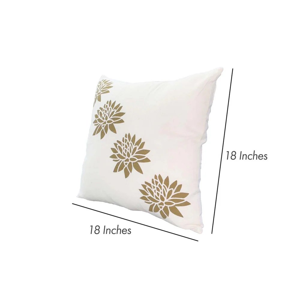 Lotus Flower Throw Pillows, 18x18, Cotton, Gold, White, Set of 2
