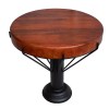 Round Mango Wood End Table, 26 Inch, Black Iron Base