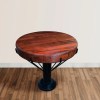 Round Mango Wood End Table, 26 Inch, Black Iron Base