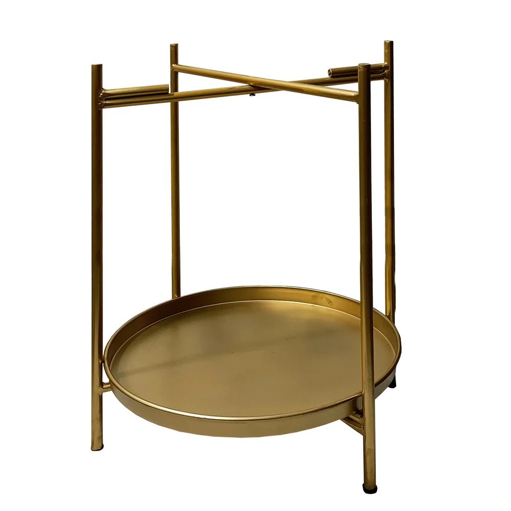 Gold Metal Round End Table, 2-Tier, Iron, 20"H