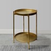 Gold Metal Round End Table, 2-Tier, Iron, 20"H