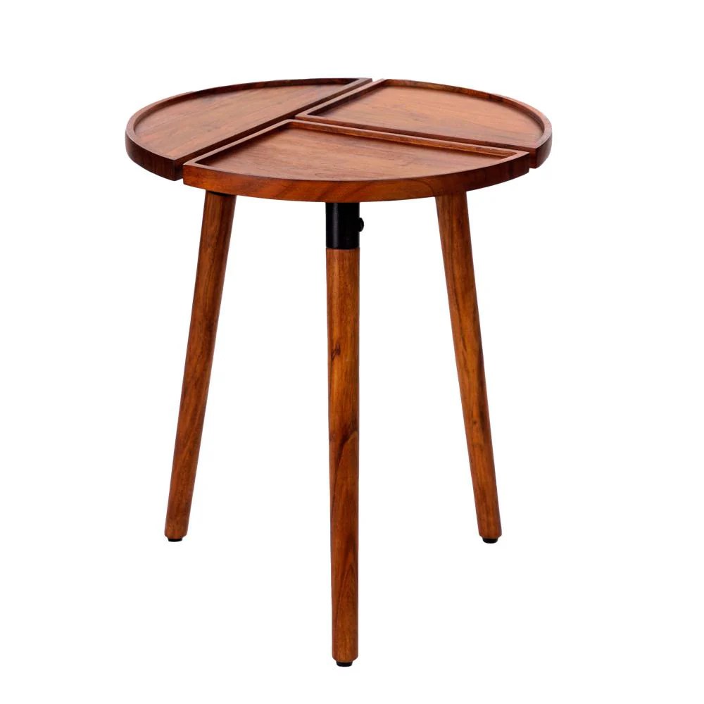 Acacia Wood Round End Table, 18 Inch, 3 Sections