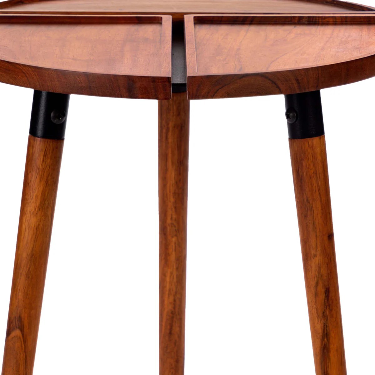 Acacia Wood Round End Table, 18 Inch, 3 Sections