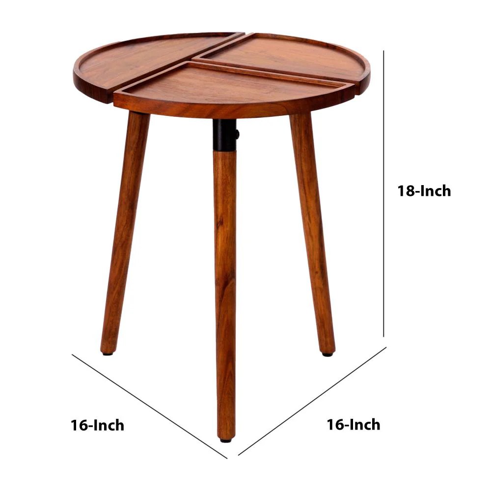 Acacia Wood Round End Table, 18 Inch, 3 Sections