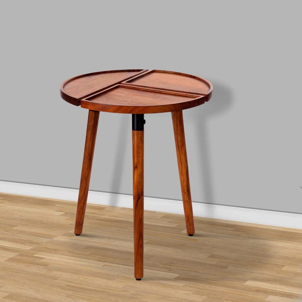 Acacia Wood Round End Table, 18 Inch, 3 Sections