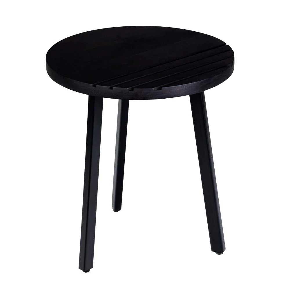 Mango Wood Side Table, Round, Black Metal Legs, 18 Inch