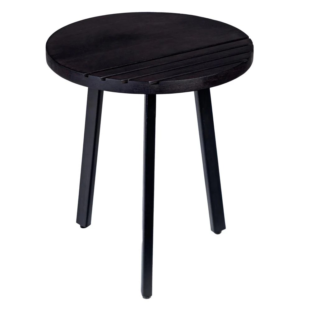 Mango Wood Side Table, Round, Black Metal Legs, 18 Inch