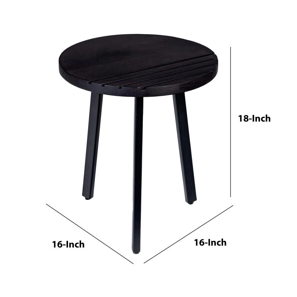 Mango Wood Side Table, Round, Black Metal Legs, 18 Inch