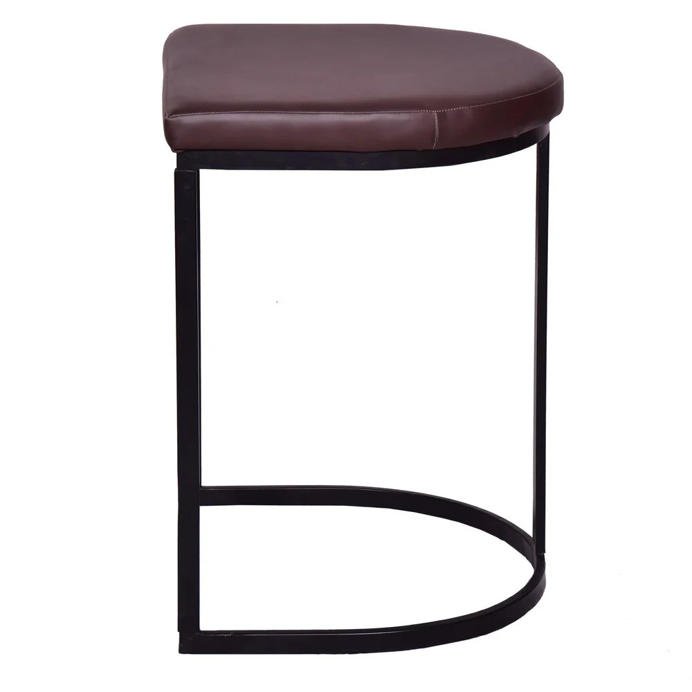 Vegan Leather Counter Stool, Black Iron Frame, Brown, 26"