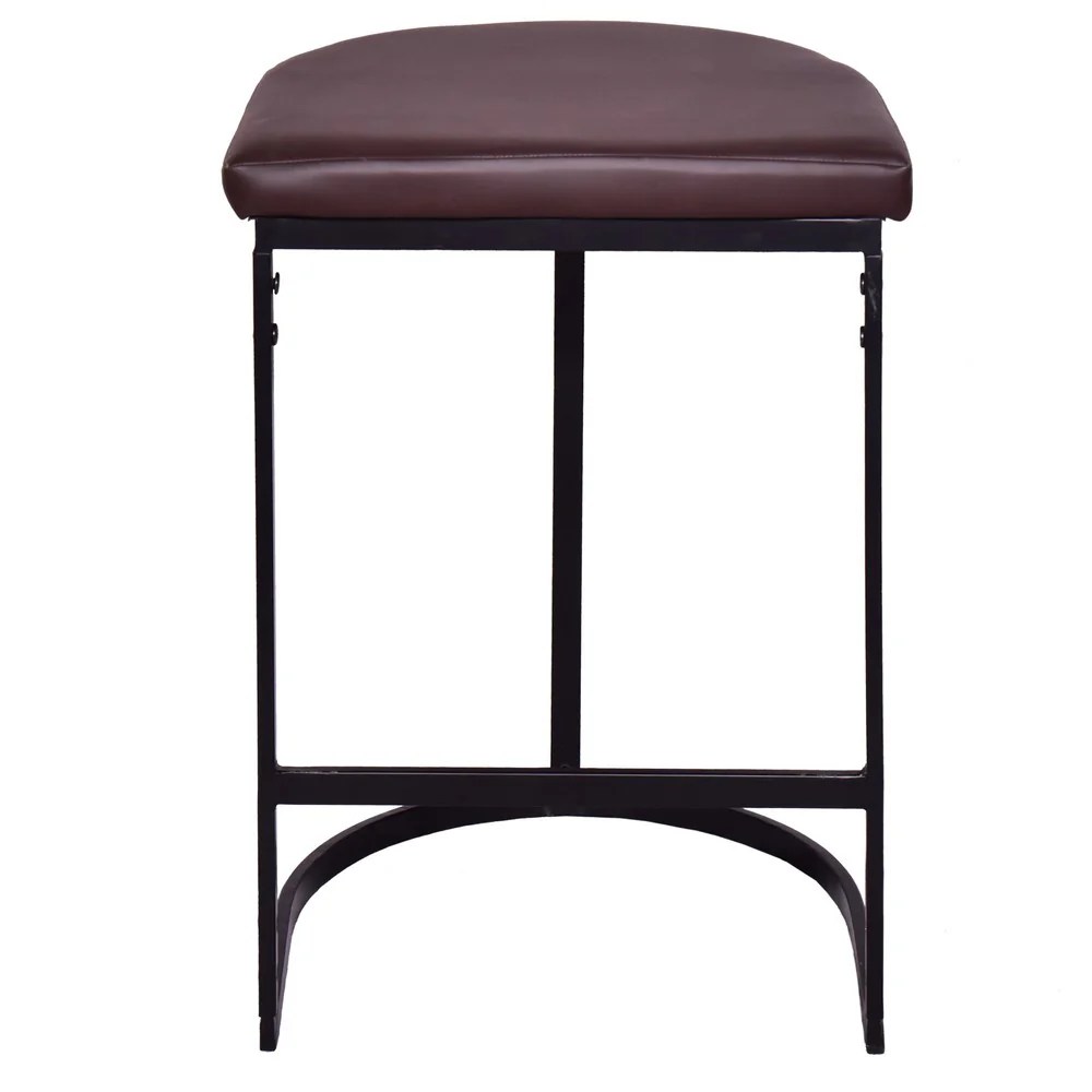 Vegan Leather Counter Stool, Black Iron Frame, Brown, 26"