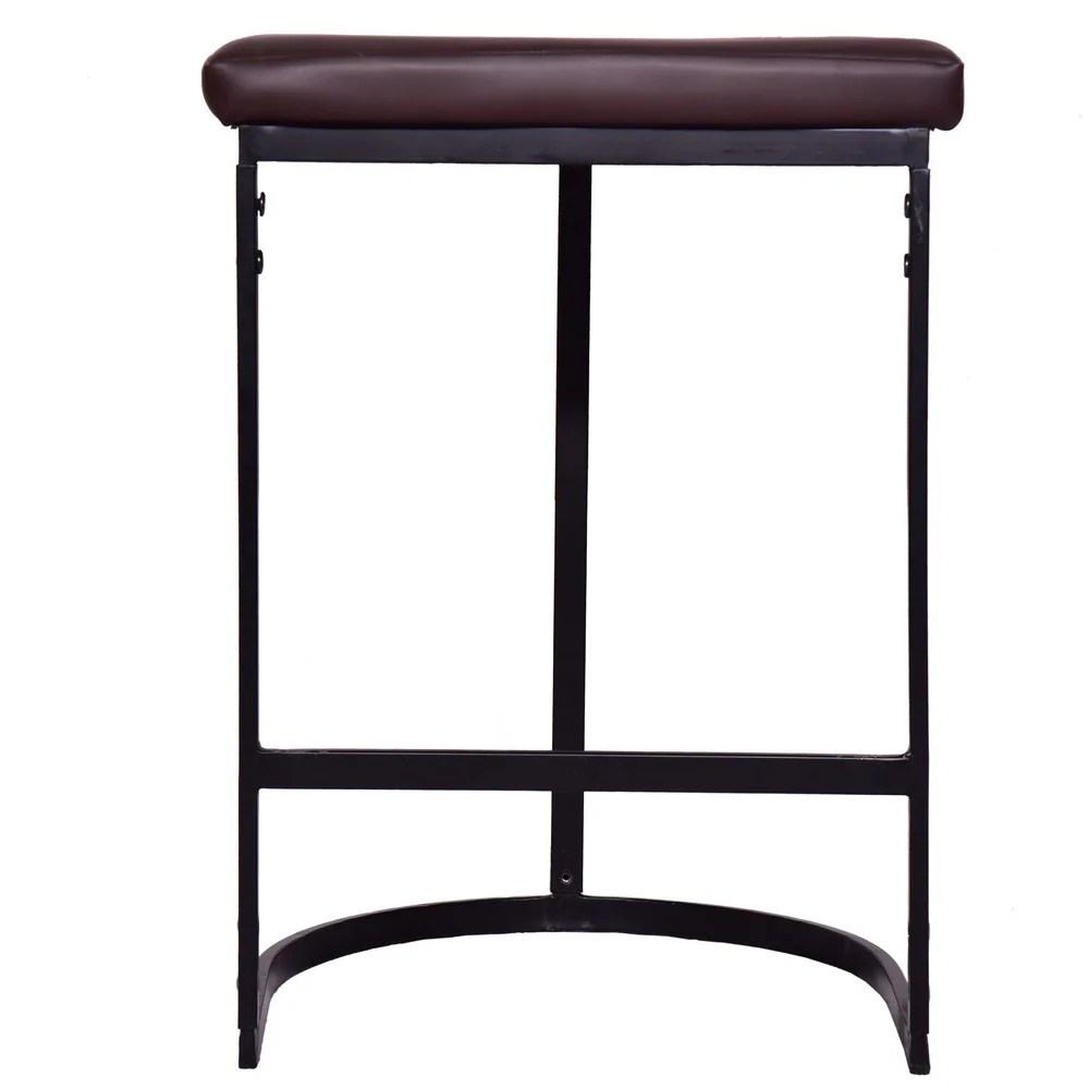 Vegan Leather Counter Stool, Black Iron Frame, Brown, 26"