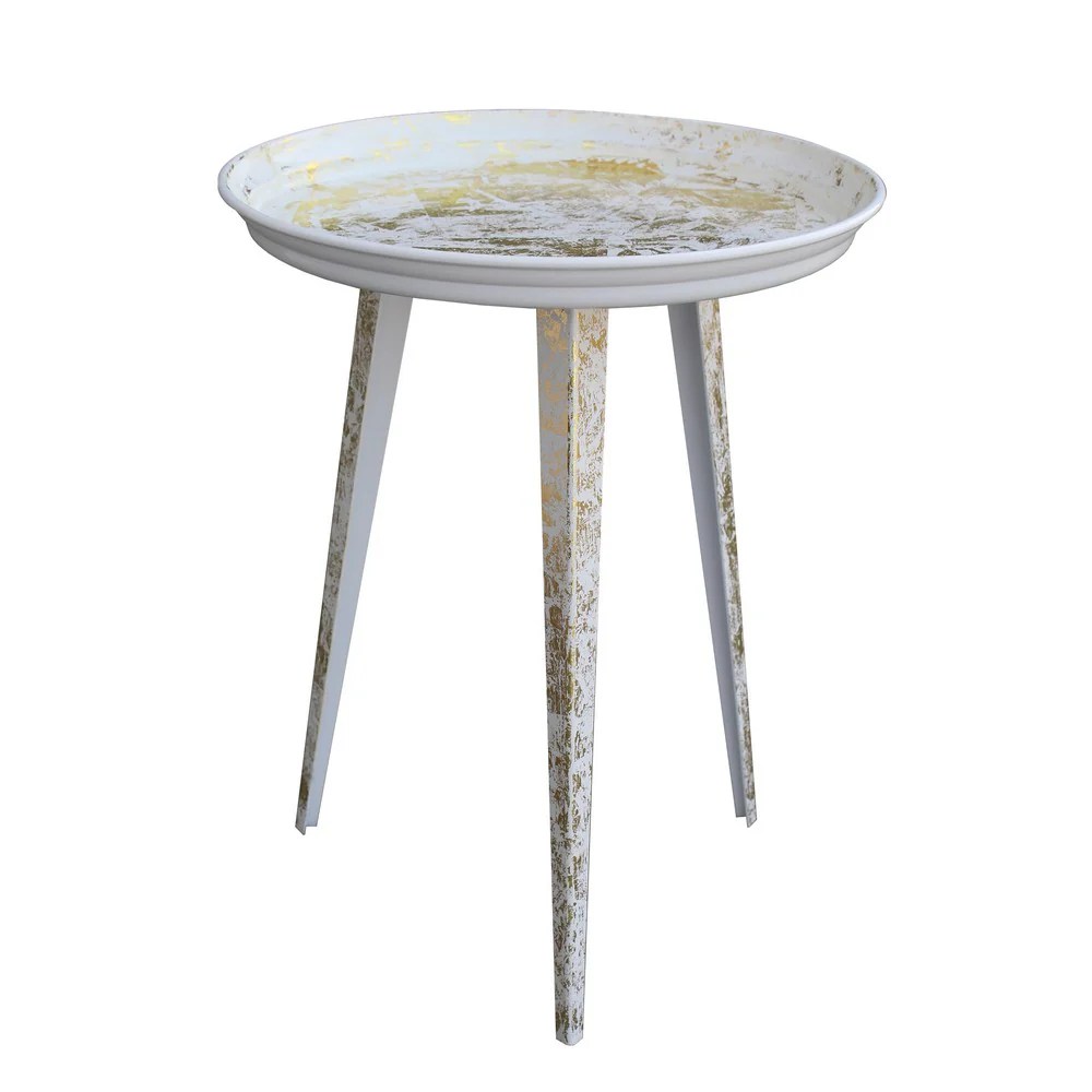 Industrial Round Metal Side Table, White Gold, 20 Inch
