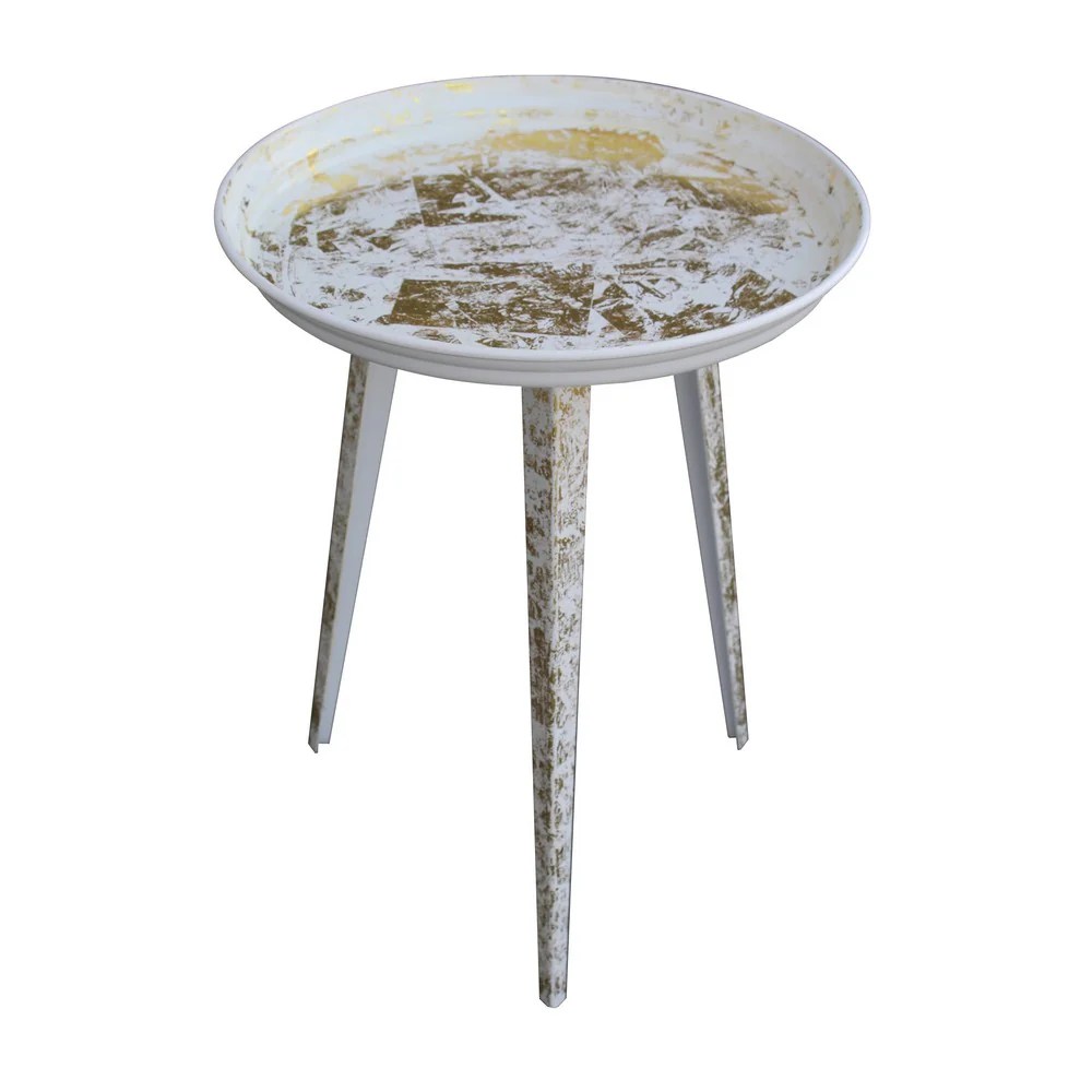 Industrial Round Metal Side Table, White Gold, 20 Inch