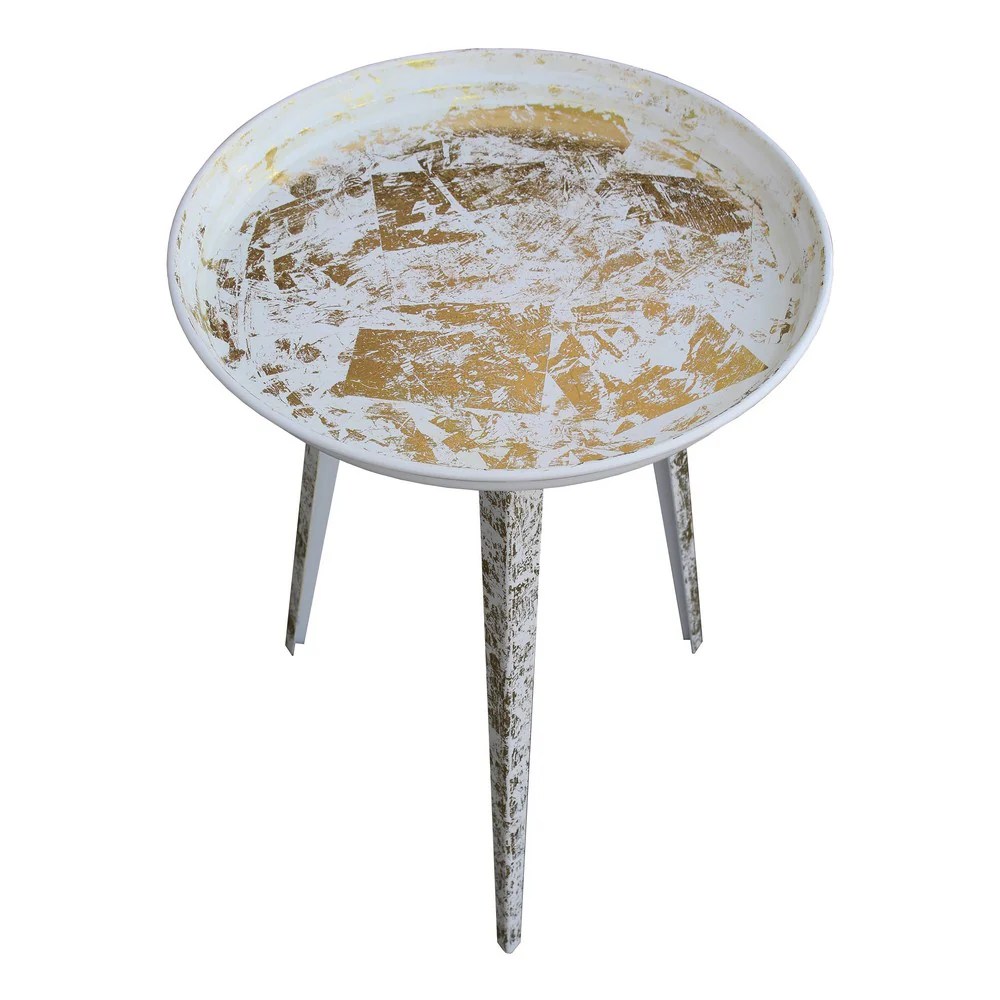 Industrial Round Metal Side Table, White Gold, 20 Inch