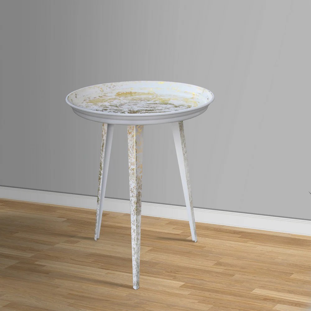 Industrial Round Metal Side Table, White Gold, 20 Inch