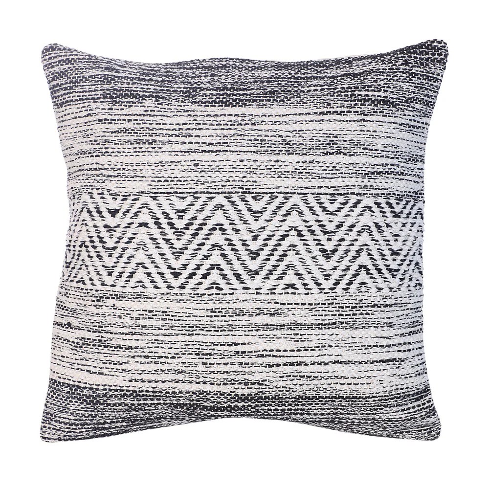 Cotton Throw Pillows, Black White, Set of 2, 18x18