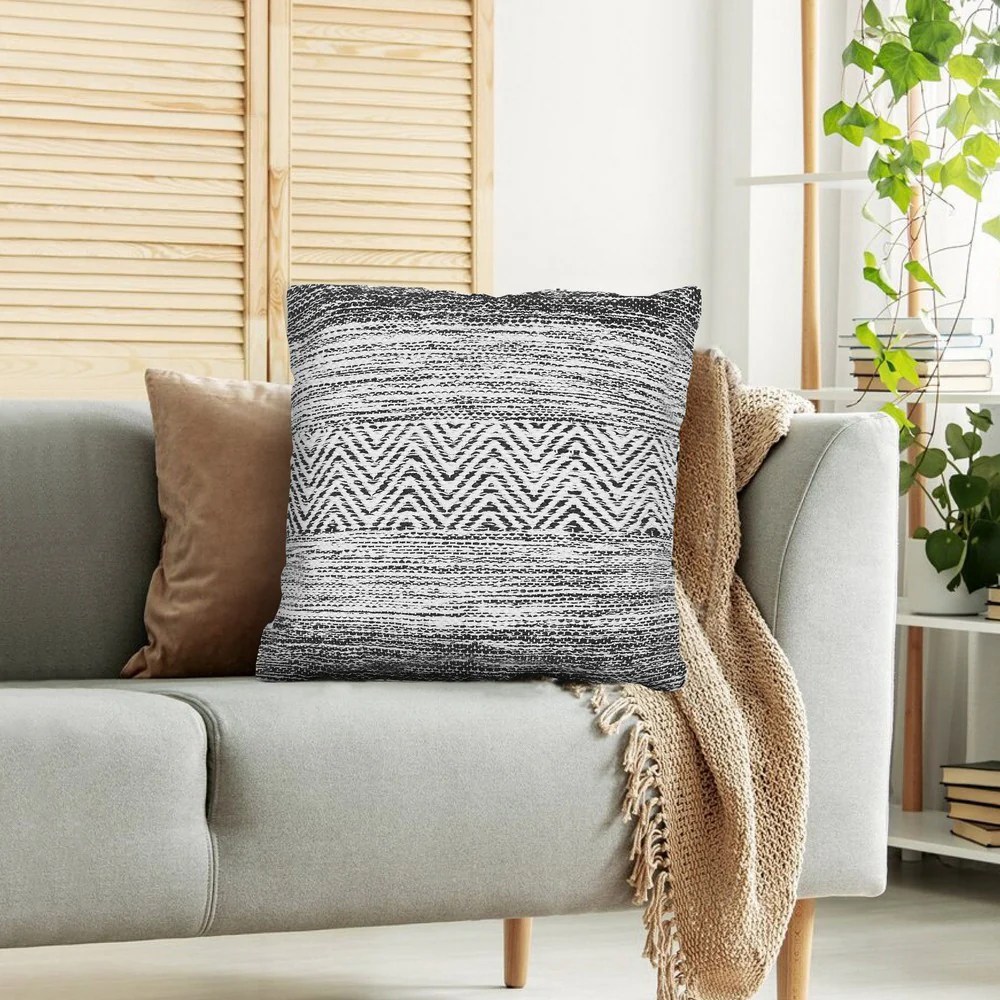 Cotton Throw Pillows, Black White, Set of 2, 18x18