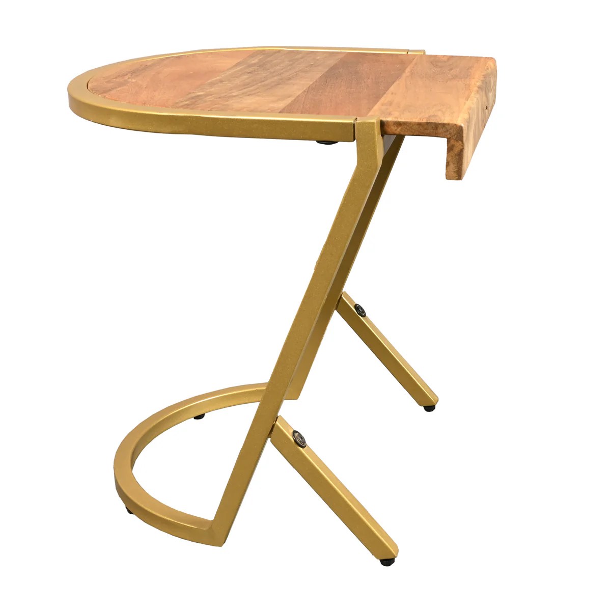 Mango Wood C-End Table, Gold Iron Frame, 17 Inch